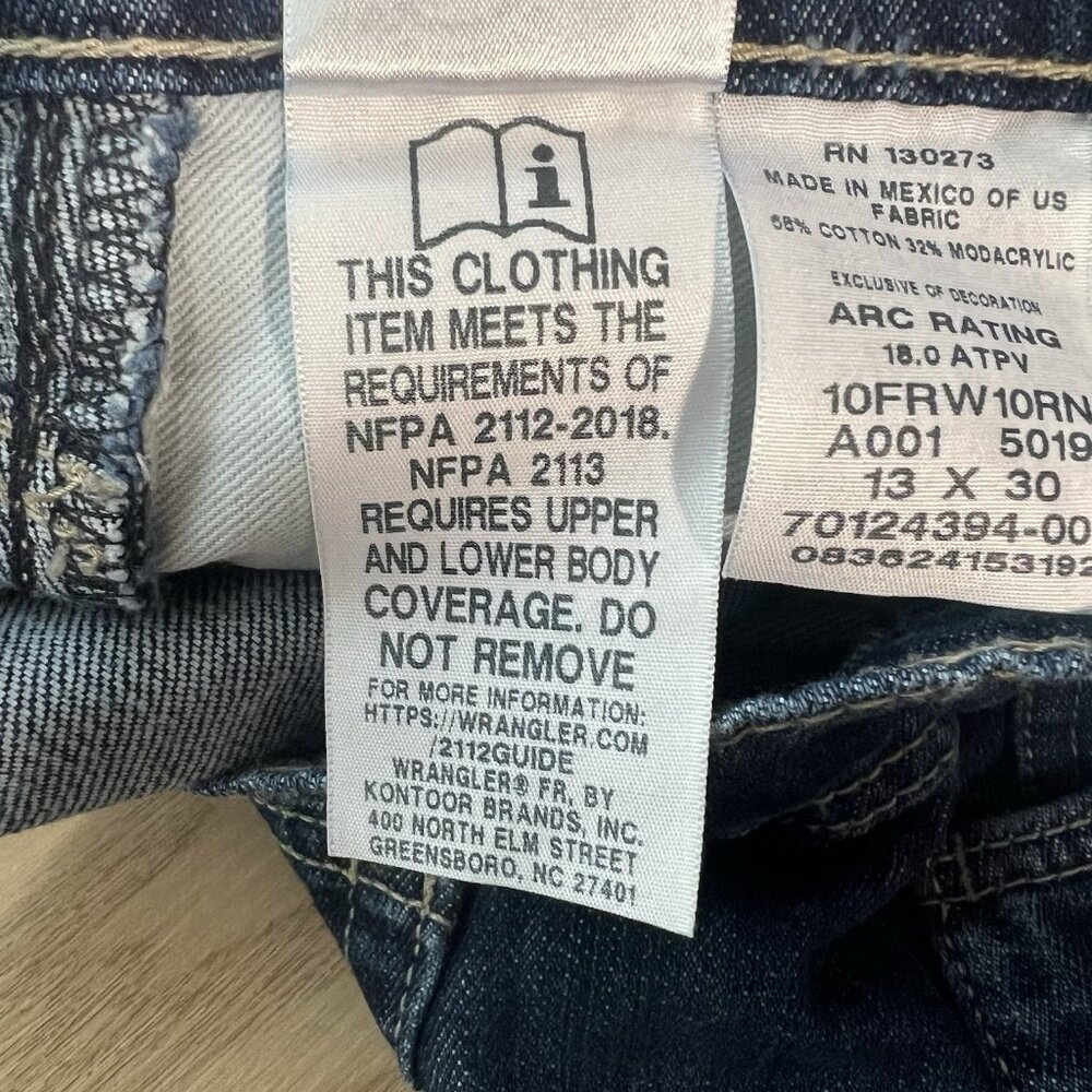 Wrangler FR Flame Resistant Bootcut Jeans Size 13 Juniors Rinse Cat 2/2112 Fire - Picture 11 of 14